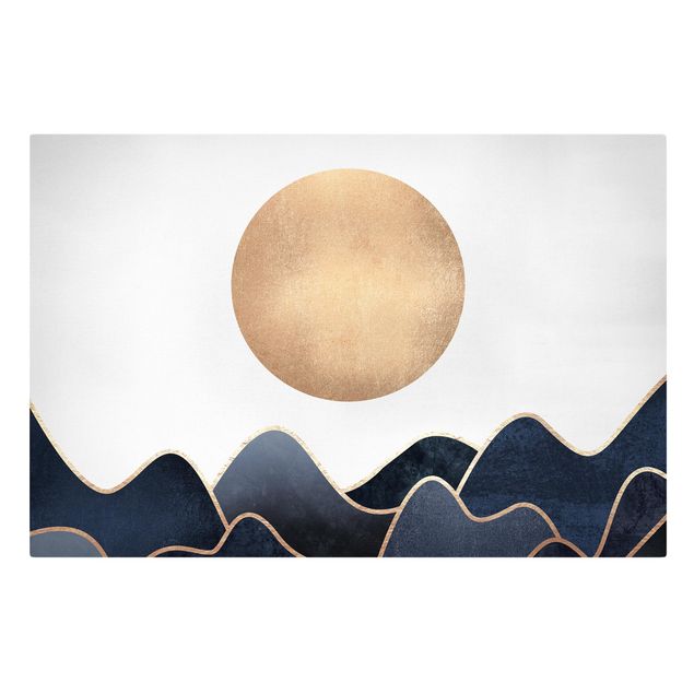 Leinwandbild - Goldene Sonne blaue Wellen - Querformat 2:3