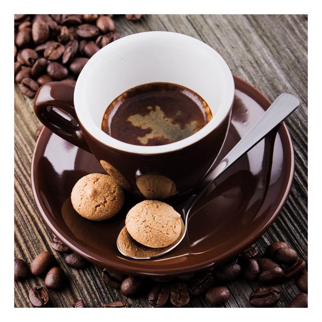 Leinwandbild - Kaffeetasse mit Kaffeebohnen - Quadrat 1:1