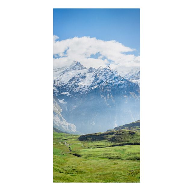 Leinwandbild - Schweizer Alpenpanorama - Hochformat 1:2