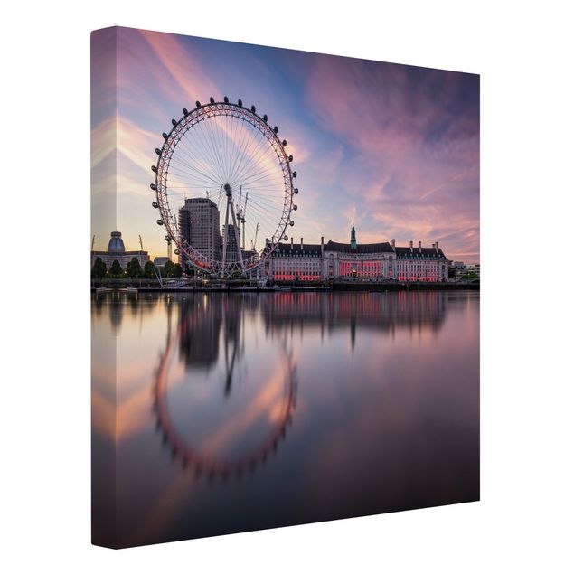Leinwandbild - London Eye bei Sonnenaufgang - Quadrat 1:1