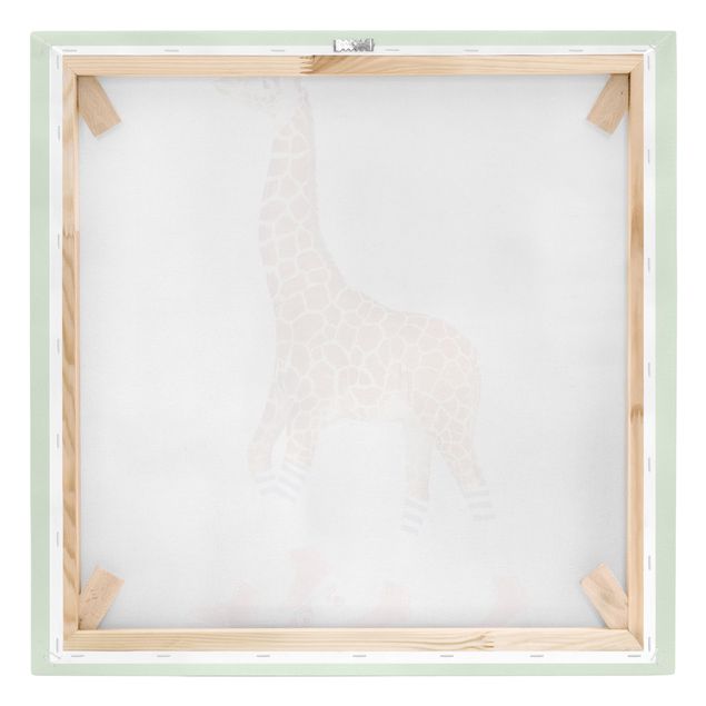 Leinwandbild - Jonas Loose - Giraffe mit Rollschuhen - Quadrat 1:1