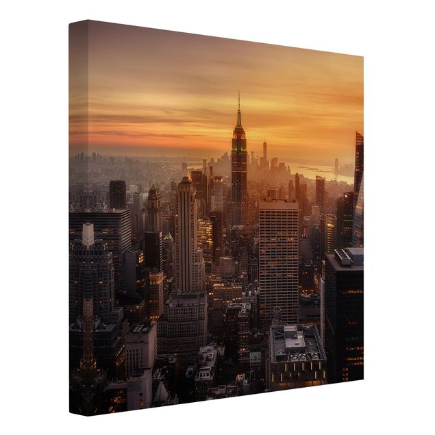 Leinwandbild - Manhattan Skyline Abendstimmung - Quadrat 1:1