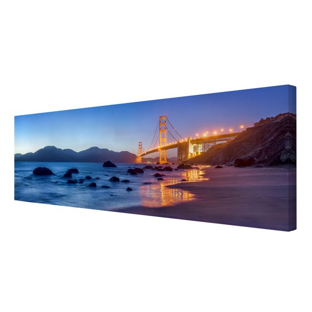Leinwandbild - Golden Gate Bridge am Abend - Panorama 3:1