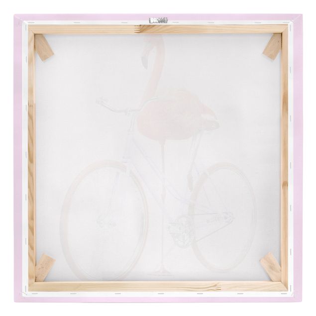 Leinwandbild - Jonas Loose - Flamingo mit Fahrrad - Quadrat 1:1