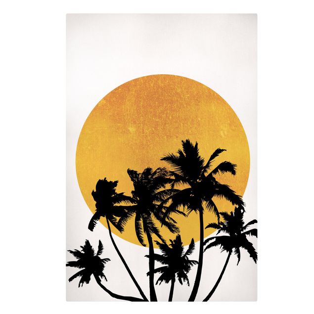 Leinwandbild - Palmen vor goldener Sonne - Hochformat 3:2