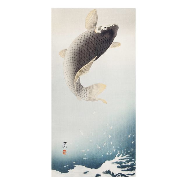 Leinwandbild - Vintage Illustration Asiatische Fische II - Hochformat 2:1