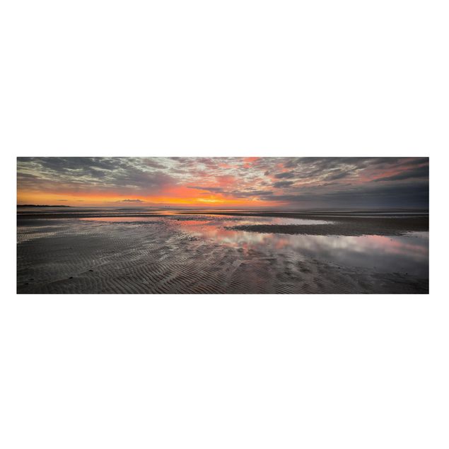 Leinwandbild - Sonnenaufgang im Watt - Panorama 1:3