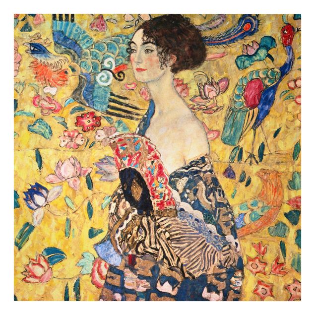Leinwandbild - Gustav Klimt - Dame mit Fächer - Quadrat 1:1
