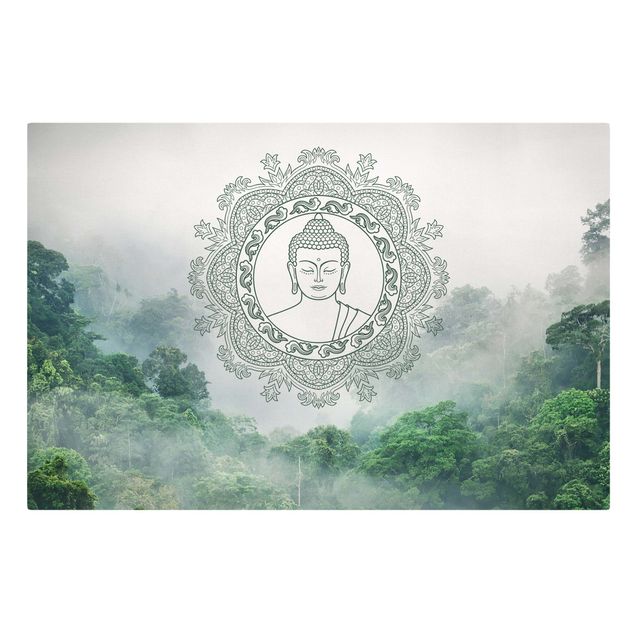 Leinwandbild - Buddha Mandala im Nebel - Querformat 3:2