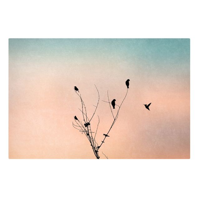 Leinwandbild - Vögel vor rosa Sonne II - Querformat 2:3