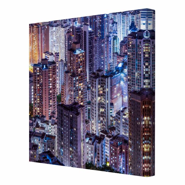 Leinwandbild - Hongkong Lichtermeer - Quadrat 1:1