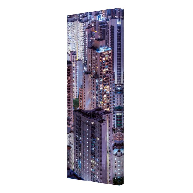 Leinwandbild - Hongkong Lichtermeer - Panorama Hochformat 1:3