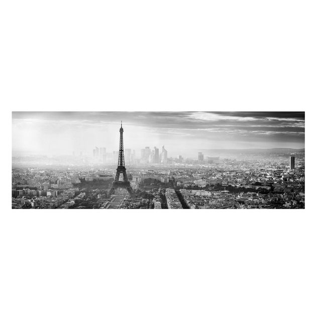 Leinwandbild - Der Eiffelturm von Oben Schwarz-weiß - Panorama 1:3