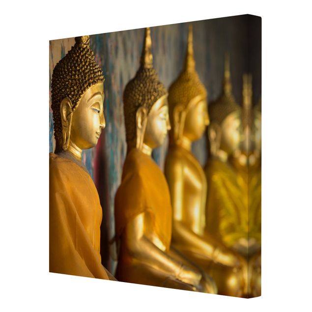 Leinwandbild - Goldene Buddha Statuen - Quadrat 1:1