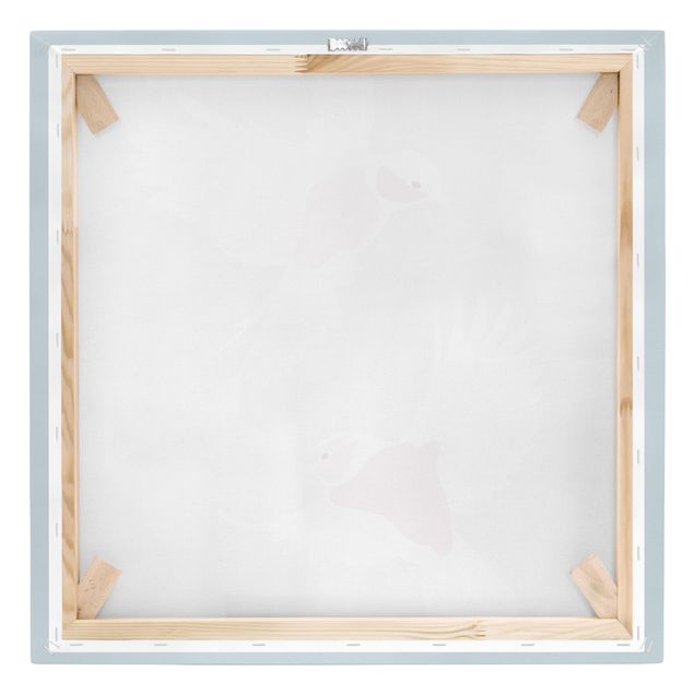 Leinwandbild - Line Art Tauben Pastell - Quadrat 1:1