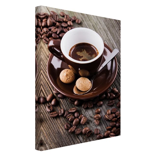 Leinwandbild - Kaffeetasse mit Kaffeebohnen - Hochformat 3:2