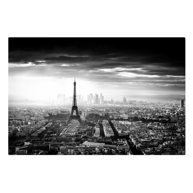 Leinwandbild - Der Eiffelturm von Oben Schwarz-weiß - Querformat 2:3