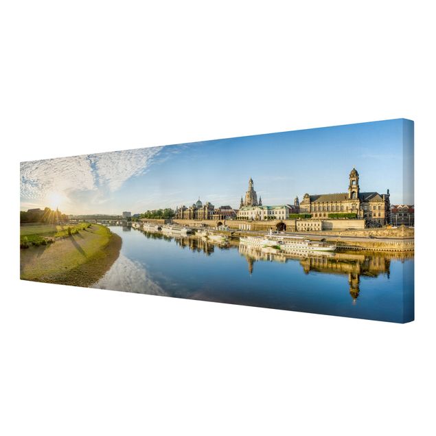 Leinwandbild - Die weiße Flotte von Dresden - Panorama 3:1
