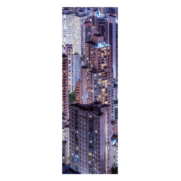 Leinwandbild - Hongkong Lichtermeer - Panorama Hochformat 1:3