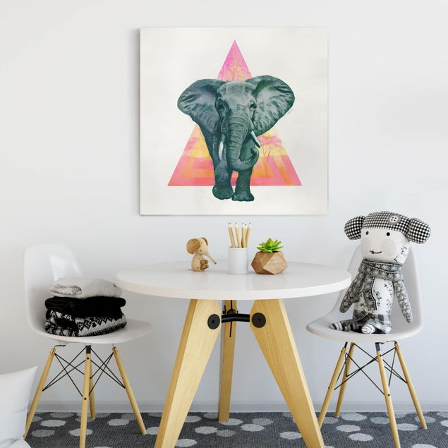 Leinwandbild - Illustration Elefant vor Dreieck Malerei - Quadrat 1:1