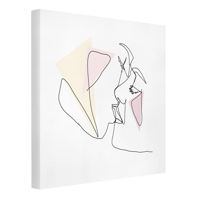 Leinwandbild - Kuss Gesichter Line Art - Quadrat 1:1