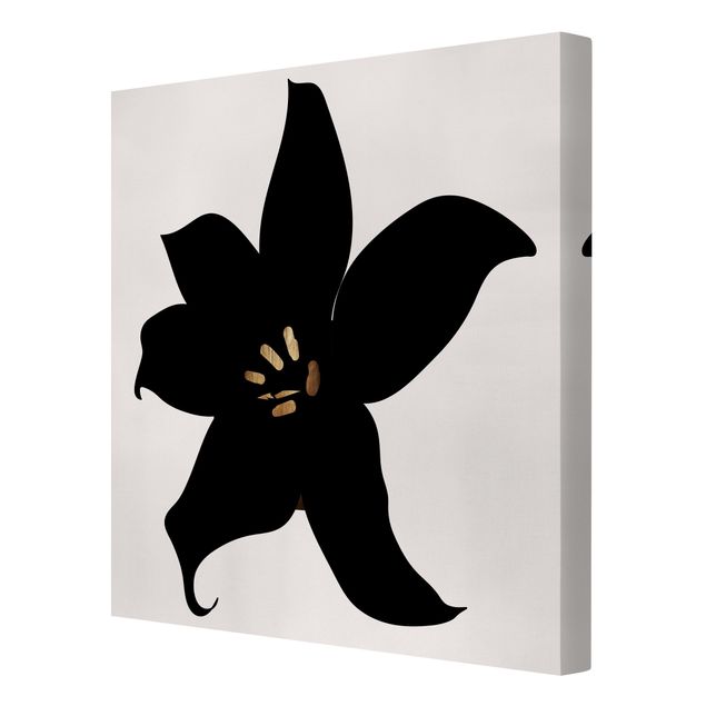 Leinwandbild - Grafische Pflanzenwelt - Orchidee Schwarz und Gold - Quadrat 1:1