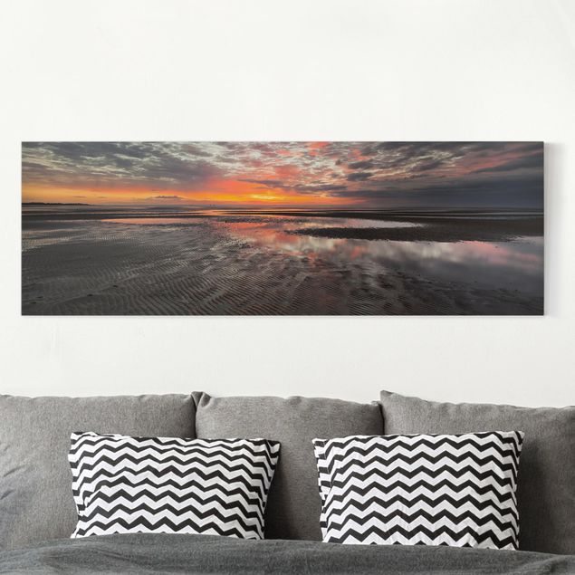 Leinwandbild - Sonnenaufgang im Watt - Panorama 1:3