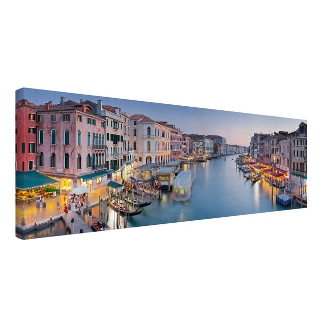 Leinwandbild - Abendstimmung auf Canal Grande in Venedig - Panorama Quer