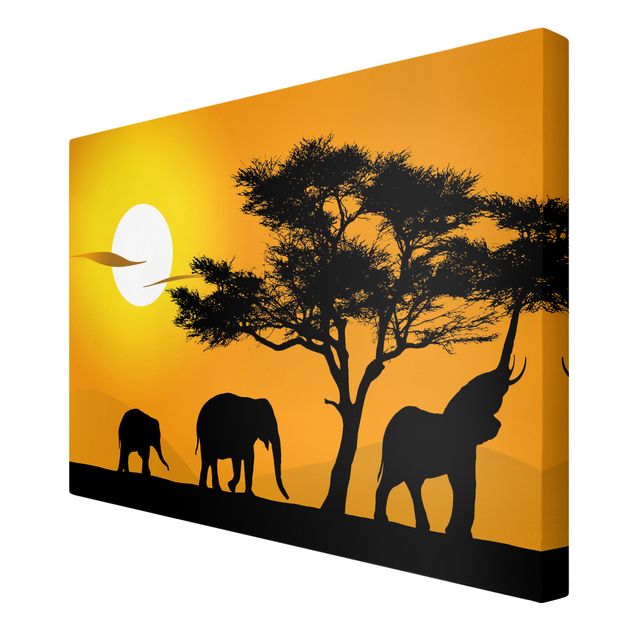Afrika Leinwandbild African Elefant Walk - Gelb, Schwarz, Quer 3:2