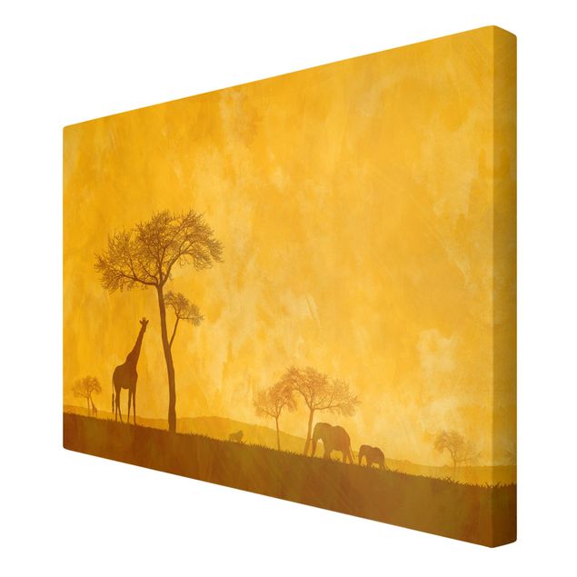 Afrika Leinwandbild Amazing Kenya - Giraffe, Elefanten, Gelb, Quer 3:2