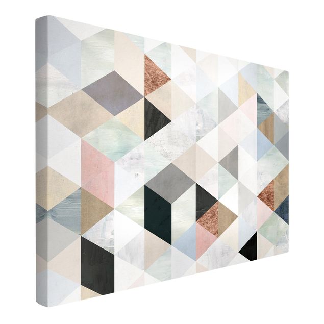 Leinwandbild - Aquarell-Mosaik mit Dreiecken I - Querformat 2:3