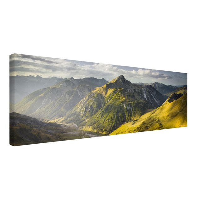 Leinwandbild - Berge und Tal der Lechtaler Alpen in Tirol - Panorama Quer