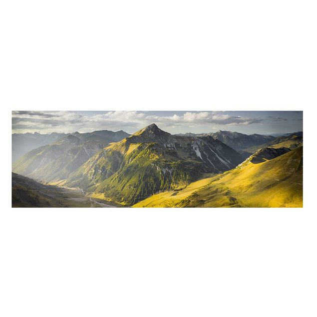 Leinwandbild - Berge und Tal der Lechtaler Alpen in Tirol - Panorama Quer