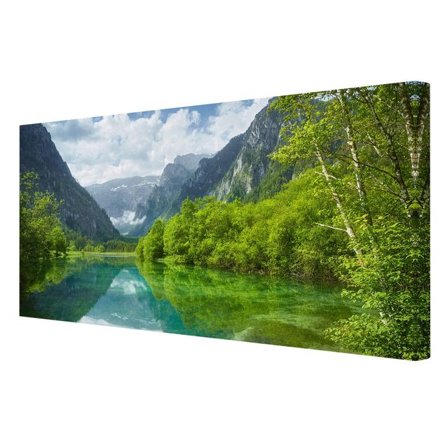 Leinwandbild - Bergsee mit Spiegelung - Quer 2:1
