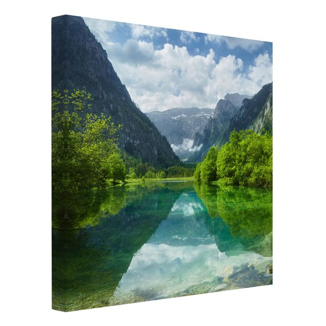 Leinwandbild - Bergsee mit Spiegelung - Quadrat 1:1