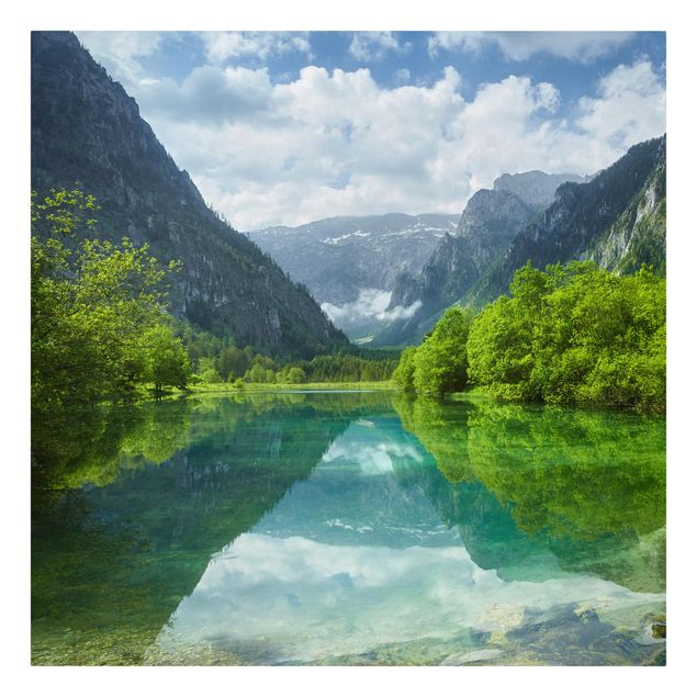 Leinwandbild - Bergsee mit Spiegelung - Quadrat 1:1