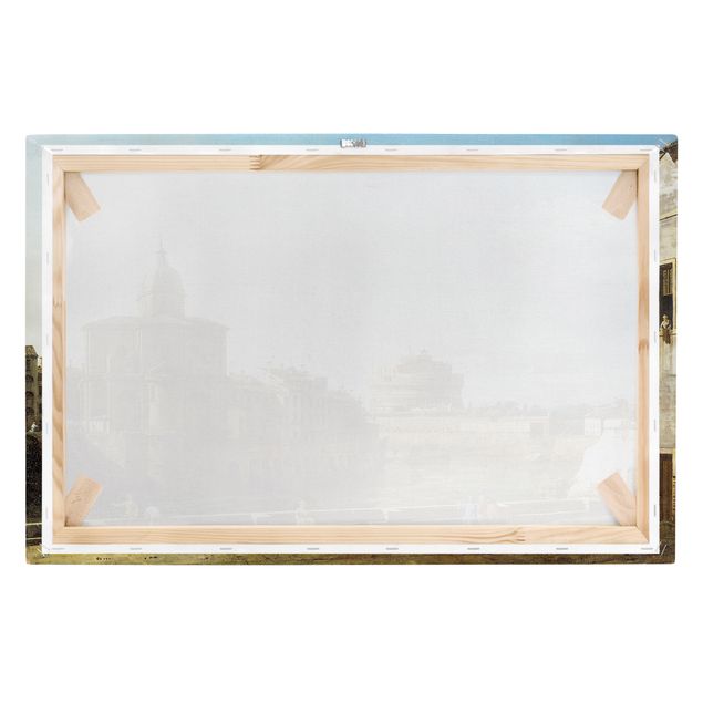 Leinwandbild - Bernardo Bellotto - Ansicht Roms am Ufer der Tiber, mit der Kirche San Giovanni dei Fiorentini im Hintergrund - Quer 3:2