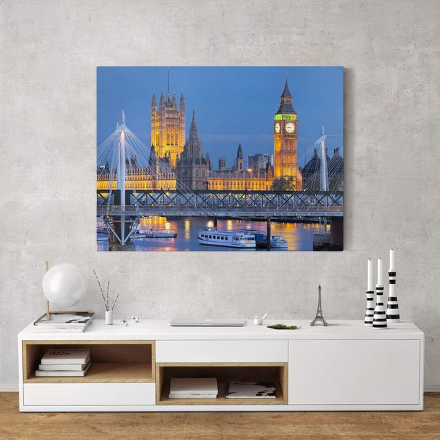 Leinwandbild - Big Ben und Westminster Palace in London bei Nacht - Quadrat 1:1