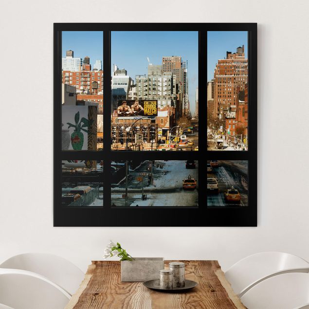 Leinwandbild - Blick aus Fenster auf Straße in New York - Quadrat 1:1
