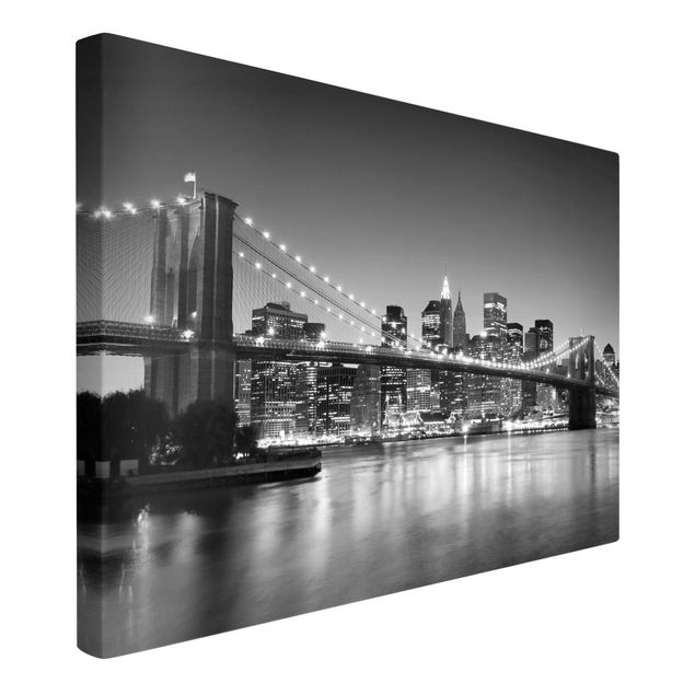 Leinwandbild Schwarz-Weiß - Brooklyn Brücke in New York II - Quer 3:2