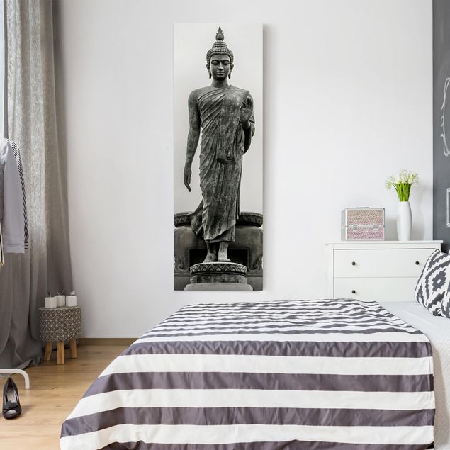 Leinwandbild Schwarz-Weiß - Buddha Statue - Panoramabild Hoch