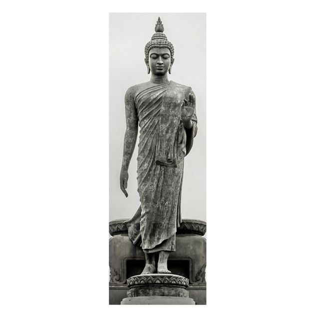 Leinwandbild Schwarz-Weiß - Buddha Statue - Panoramabild Hoch