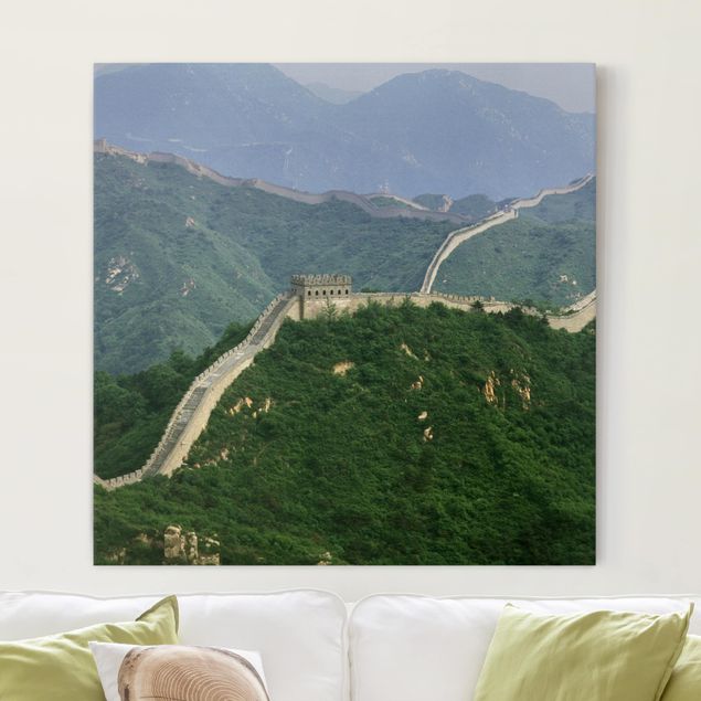 Leinwandbild - Die chinesische Mauer im Grünen - Quadrat 1:1