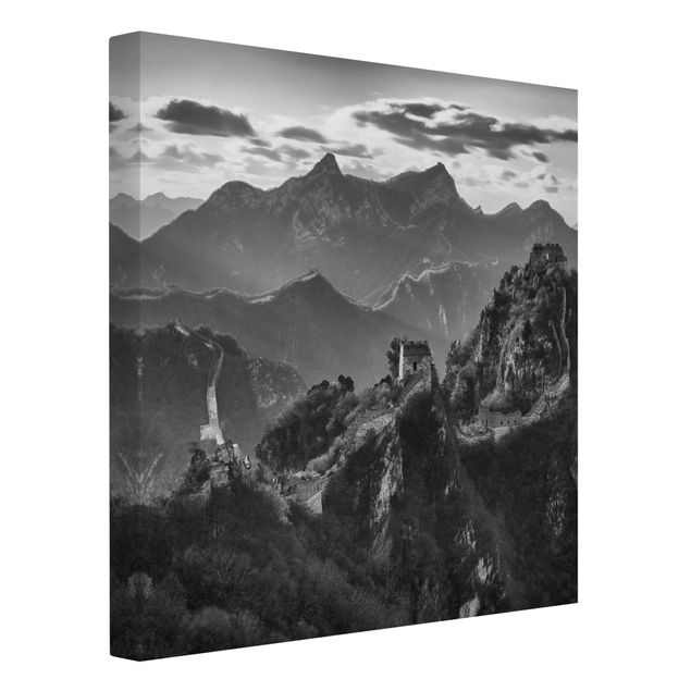 Leinwandbild Schwarz-Weiß - Die große chinesische Mauer II - Quadrat 1:1