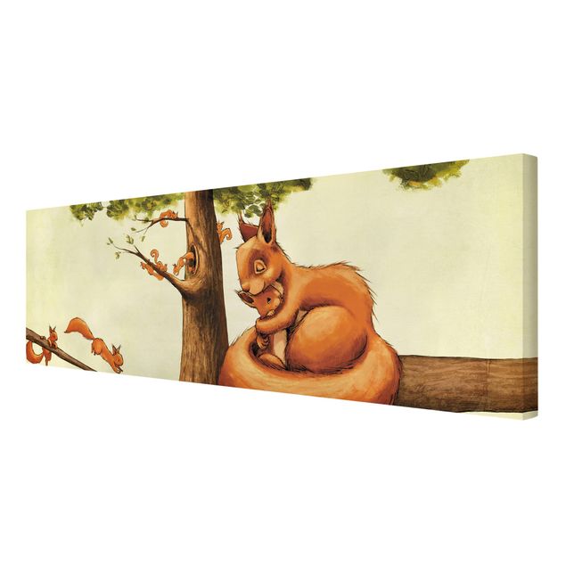 Leinwandbild - Einhörnchen Mama - Panorama Quer