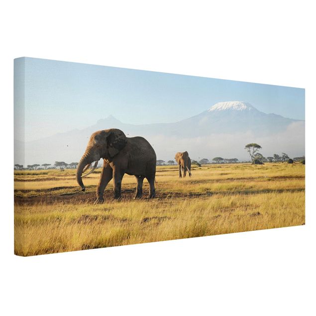 Afrika Leinwandbild Elefanten vor dem Kilimanjaro in Kenya - Quadrat 1:1
