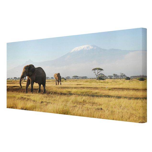 Afrika Leinwandbild Elefanten vor dem Kilimanjaro in Kenya - Quadrat 1:1