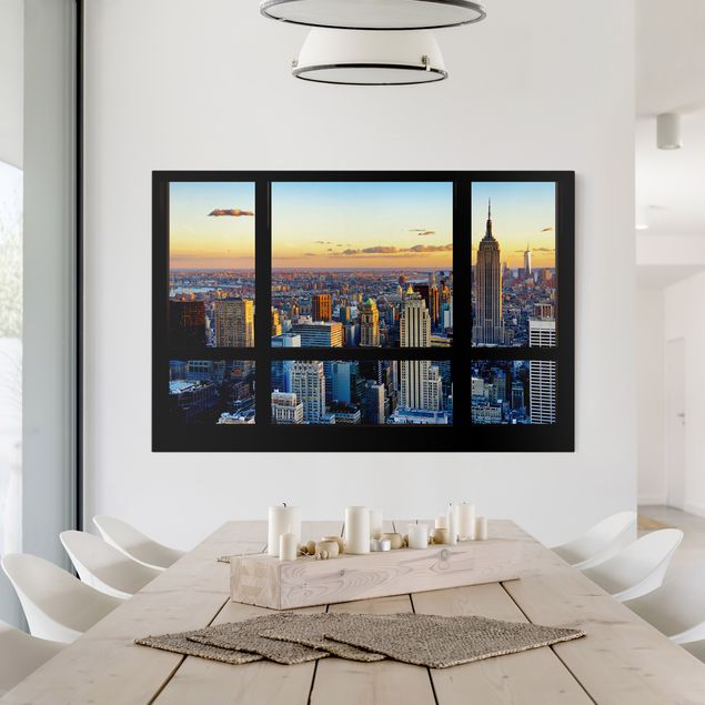 Leinwandbild - Fensterausblick - Sonnenaufgang New York - Quer 3:2