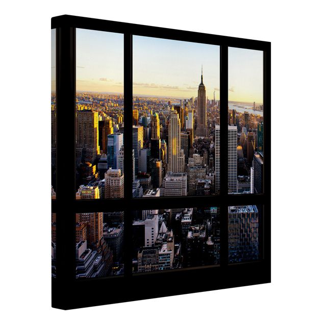 Leinwandbild - Fensterblick am Abend über New York - Quadrat 1:1