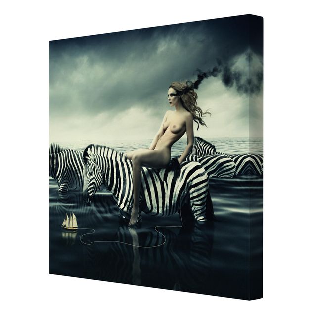 Leinwandbild - Frauenakt mit Zebras - Quadrat 1:1